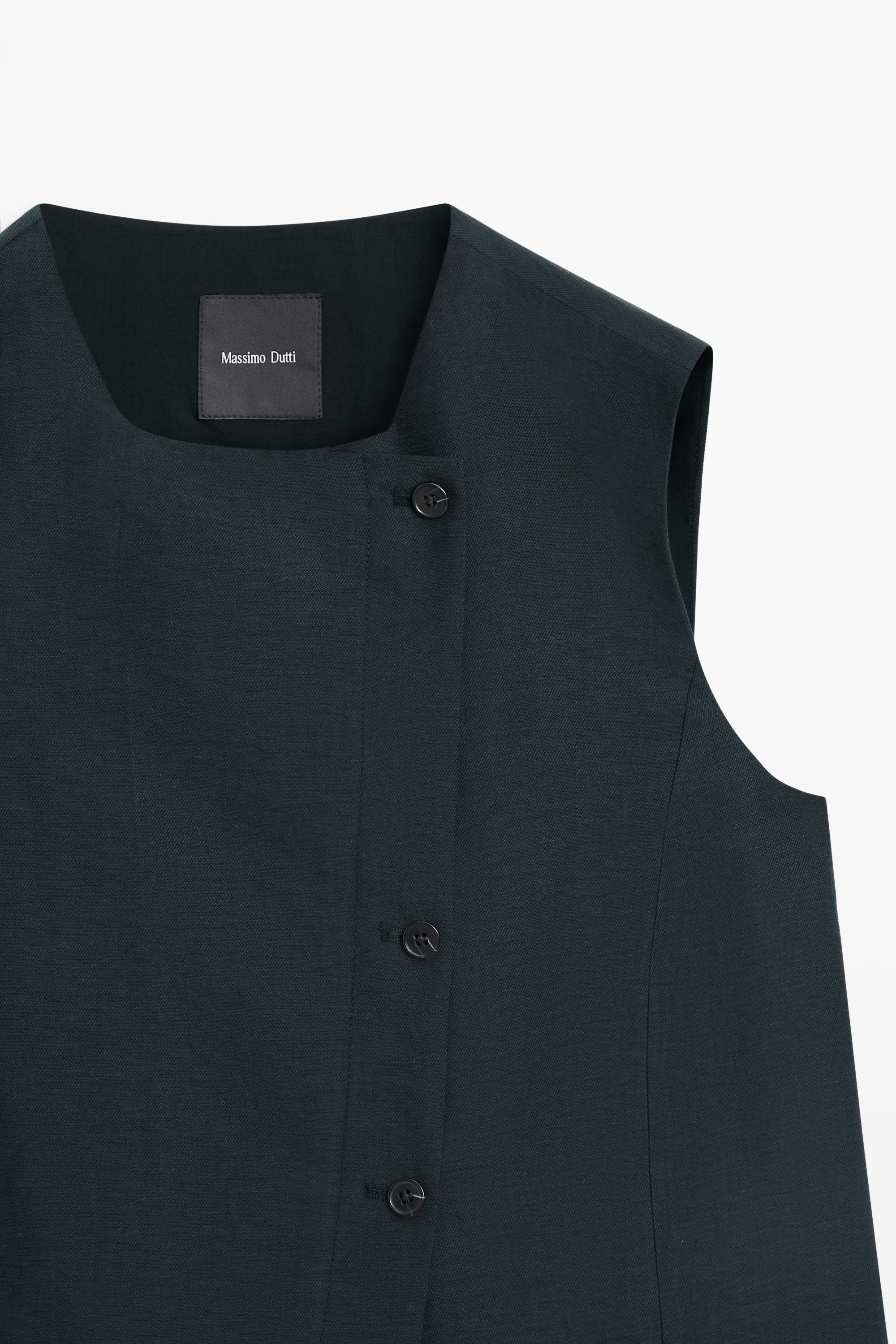 Linen asymmetric buttoned vest